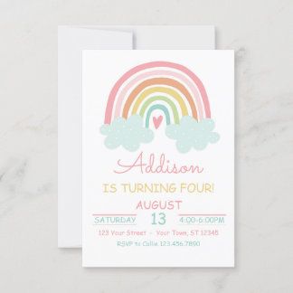 Boho Rainbow con nubes invitación a fiesta de cump