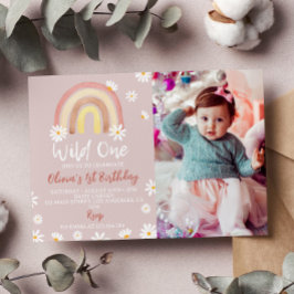 Boho Rainbow Daisy Primera Invitación de cumpleaño