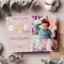 Boho Rainbow Daisy Primera Invitación de cumpleaño