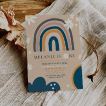 Boho Rainbow Daisy Primera Invitación de Cumpleaño