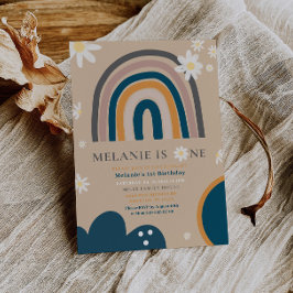 Boho Rainbow Daisy Primera Invitación de Cumpleaño