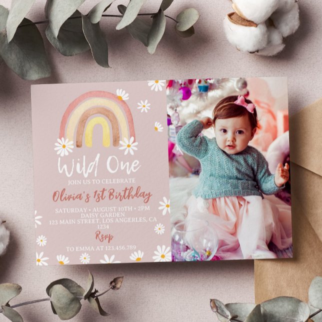 Boho Rainbow Daisy Primera Invitación de cumpleaño (Subido por el creador)