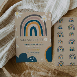 Boho Rainbow Daisy Segunda Invitación de cumpleaño