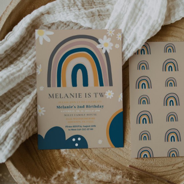 Boho Rainbow Daisy Segunda Invitación de cumpleaño (Subido por el creador)