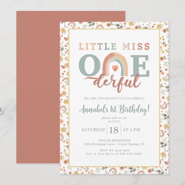 Boho Rainbow Maravillosa Invitación de cumpleaños  (Anverso / Reverso)