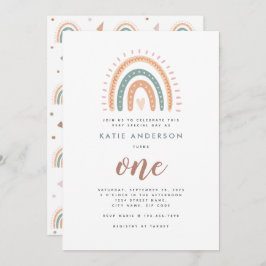 Boho Rainbow Pastel Primera Invitación de Cumpleañ