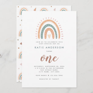 Boho Rainbow Pastel Primera Invitación de Cumpleañ