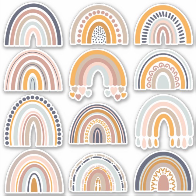 Boho Rainbow Rustic Scrapbook 12 Pegatinas (Anverso)