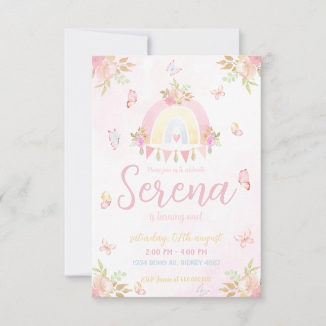 Boho Rainbow Watercolor Invitation (Anverso)