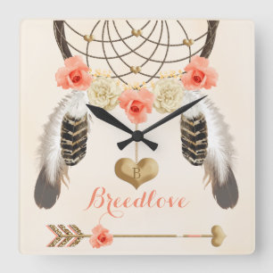 Boho Reloj tribal con Dreamcatcher y Feathers