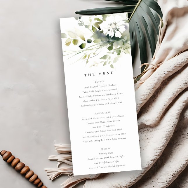 Boho Resumen Tarjeta de menú Boda de floral blanca (Subido por el creador)