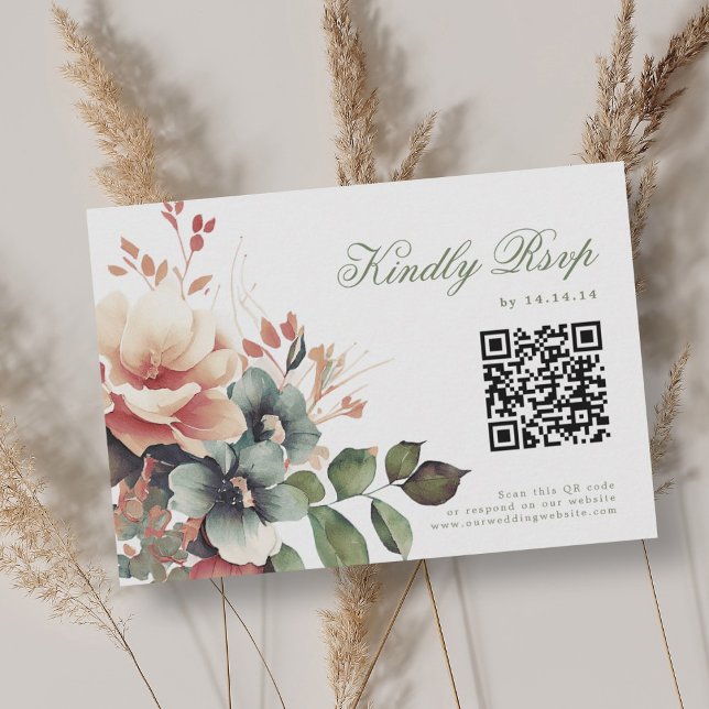 Boho romántico otoño boda floral otoño RSVP QR (Romantic Boho Fall Autumn Floral Wedding RSVP QR)