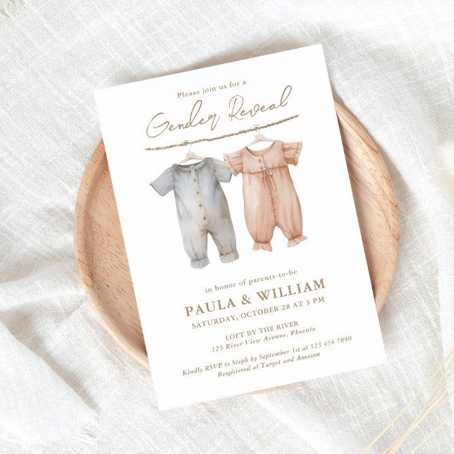 Boho Ropa de Bebé Género Revelar Invitación Fiesta (Subido por el creador)