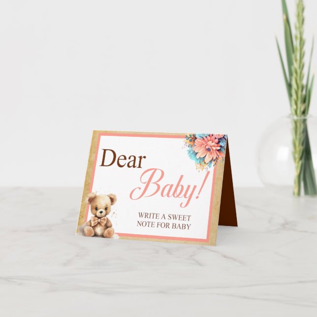 Boho Rosa Bear Baby Shower Querida Tarjeta de Mesa (Anverso)