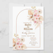 Boho rosa Pampas bebé de hierba en una invitación 