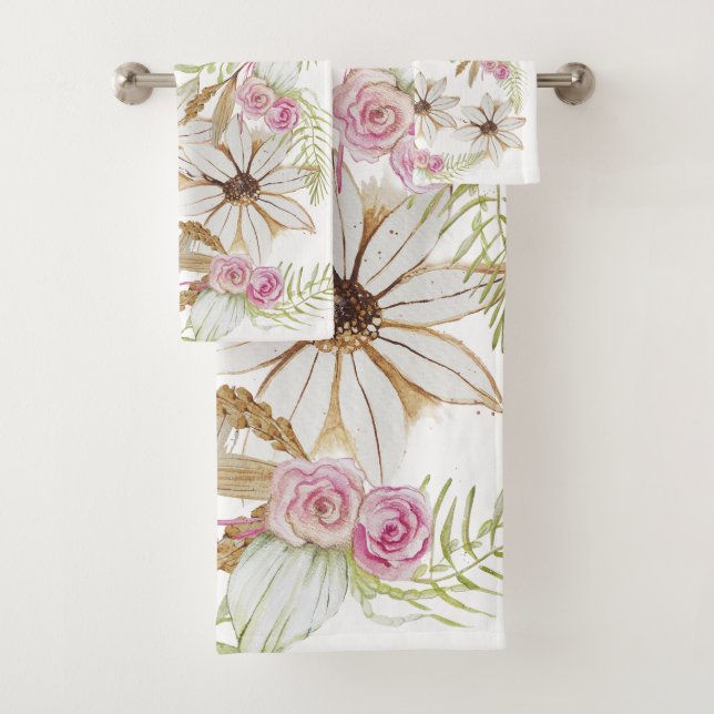 Boho rosa verde blanco marrón floral elegante de m (In situ)