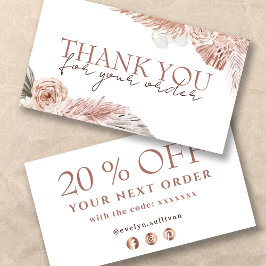 Boho rosas gracias tarjeta de descuento