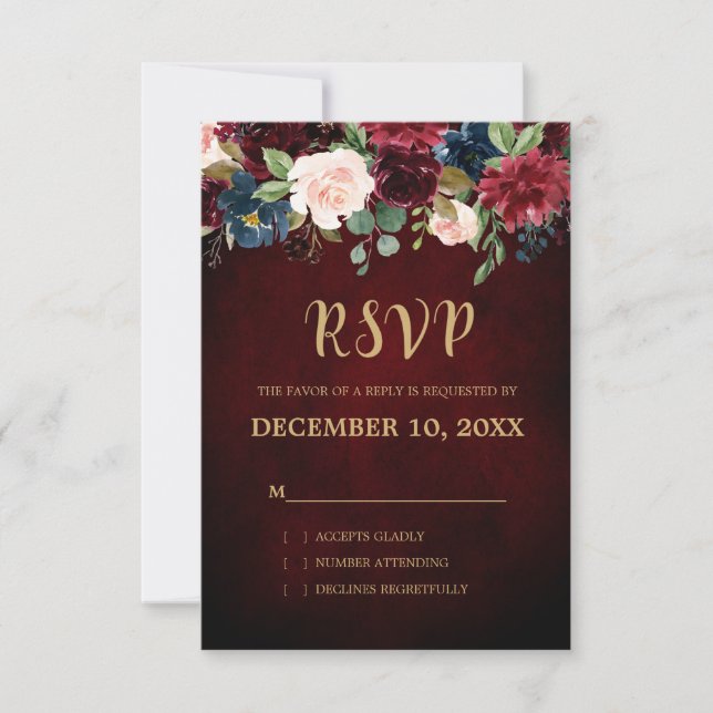 Boho RSVP floral de la Marina Roja de Borgoña (Anverso)