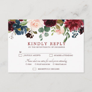 Boho RSVP floral de la Marina Roja de Borgoña