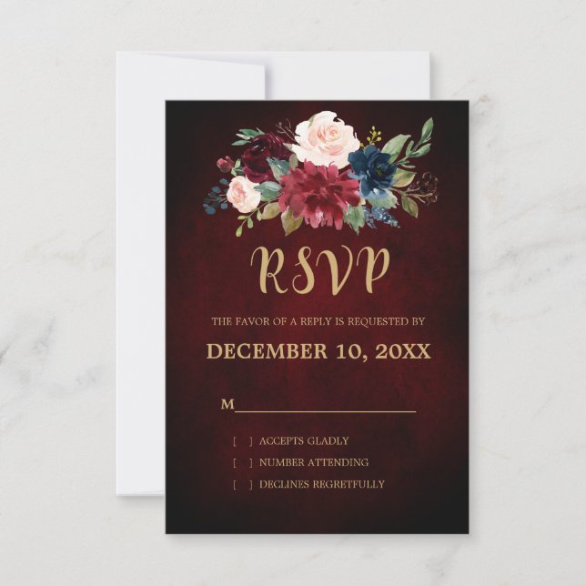 Boho RSVP floral de la Marina Roja de Borgoña (Anverso)