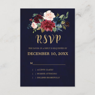 Boho RSVP floral de la Marina Roja de Borgoña