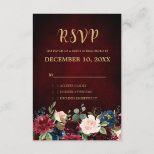 Boho RSVP floral de la Marina Roja de Borgoña