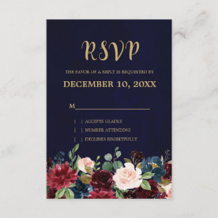 Boho RSVP floral de la Marina Roja de Borgoña