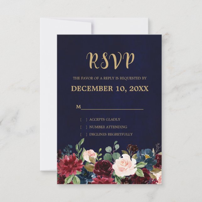 Boho RSVP floral de la Marina Roja de Borgoña (Anverso)