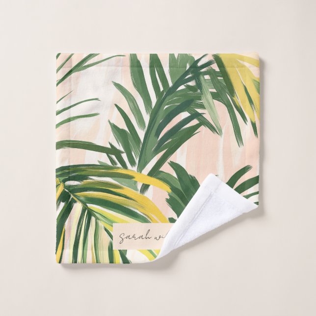 Boho Rubor Green Tropical Palm Leaves Beach (Toallita)