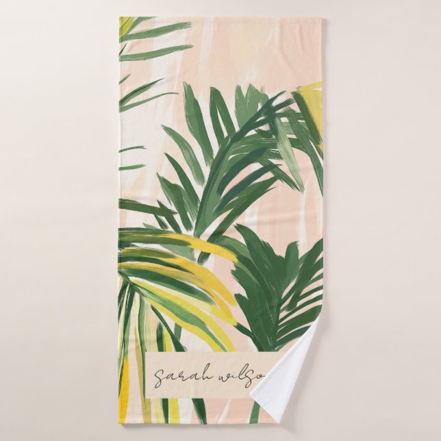 Boho Rubor Green Tropical Palm Leaves Beach (Toalla de baño)