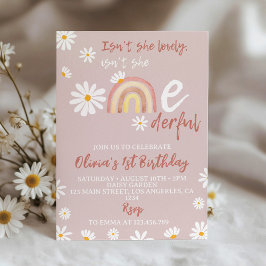Boho Rubor Pink Daisy Invitación de primer cumplea