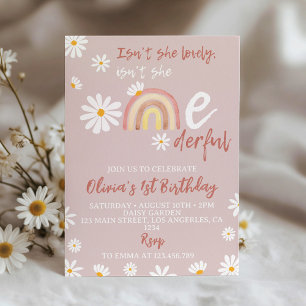 Boho Rubor Pink Daisy Invitación de primer cumplea
