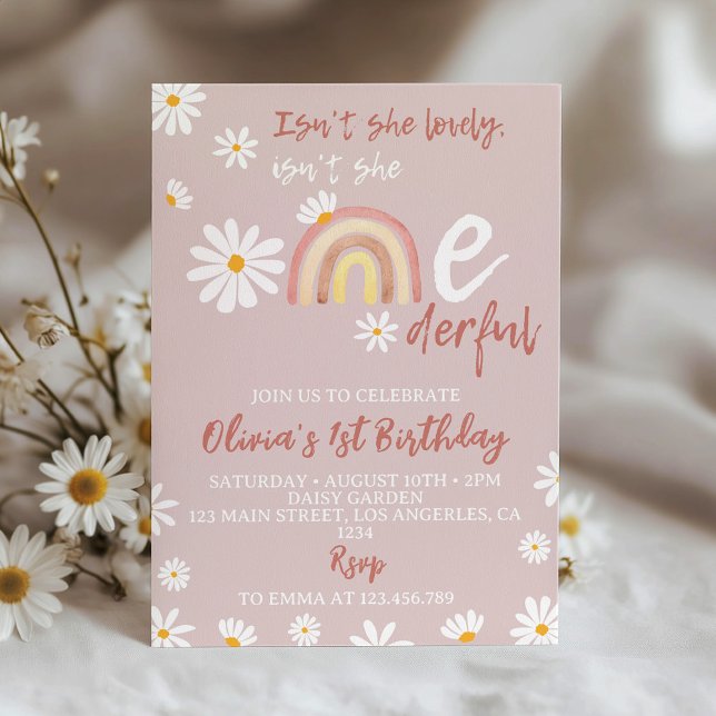 Boho Rubor Pink Daisy Invitación de primer cumplea (Subido por el creador)