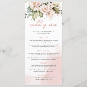 Boho Rubor Rosas florales rosas Boda Menú moderno