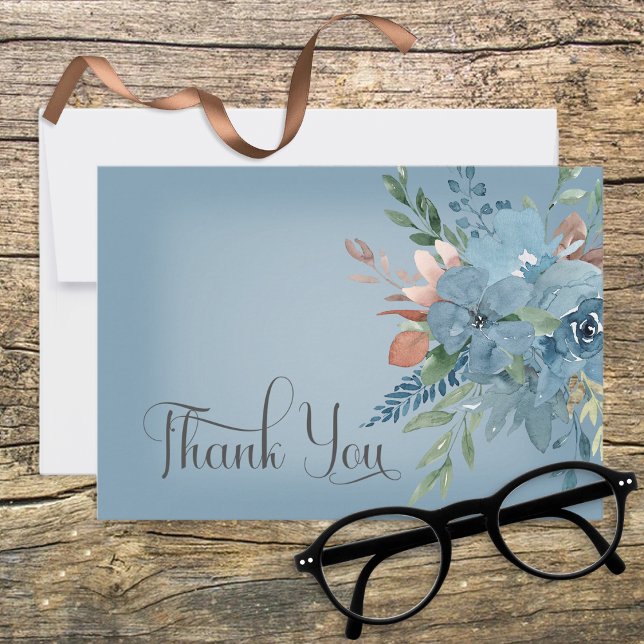 Boho Rust & Blue Floral Boda Gracias Tarjeta (Subido por el creador)
