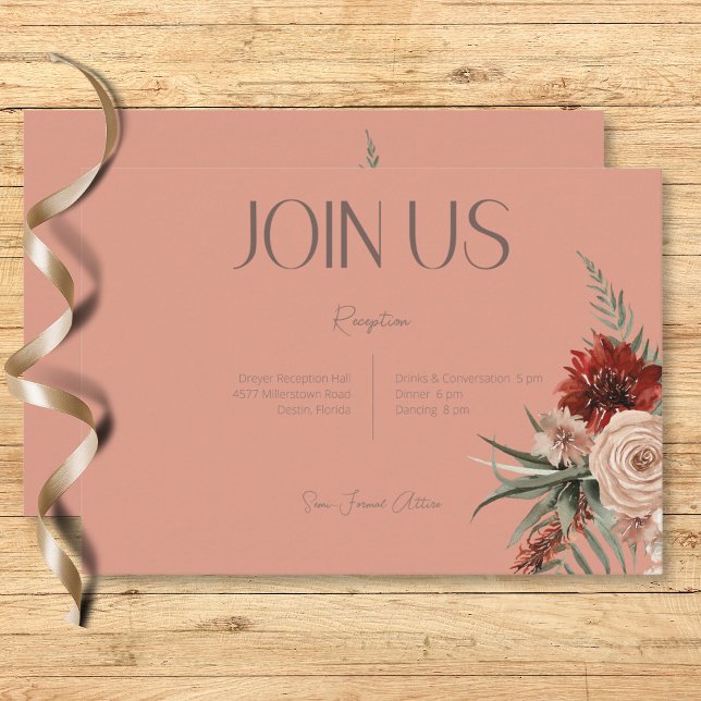 Boho Rust & Cream Fall Floral Peach Rust Recepción (Boho Rust & Cream Fall Floral Peach Rust Reception Enclosure Card)