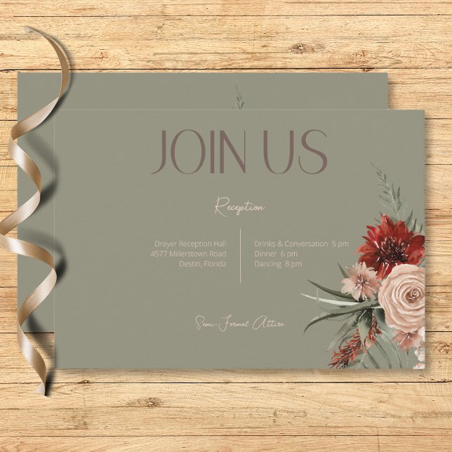 Boho Rust & Cream Fall Floral Sage Green Recepción (Boho Rust & Cream Fall Floral Sage Green Reception Enclosure Card)