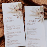 Boho Rust Terracotta Pampas Menú Boda y bebidas<br><div class="desc">Un bonito menú Boda Boho con menú Bebidas en la parte trasera. La hierba de pampas perfecta y la flor seca para su boda boho en tonos neutros (terracota y óxido). Los elementos coincidentes incluyen invitación a la boda, Guardar la fecha, Tarjetas de agradecimiento, Banner de fondo Boda, Etiquetas de...</div>
