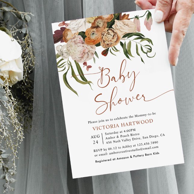 Boho Rustic Fall Florals Baby Shower Invitaciones (Subido por el creador)