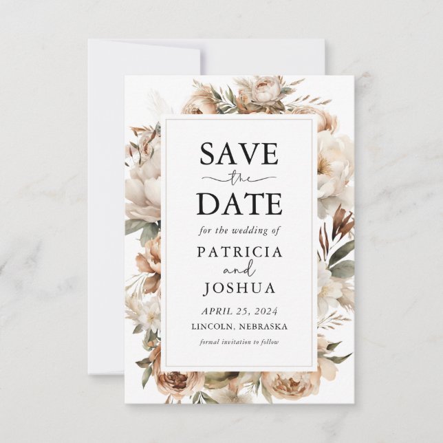 Boho Rústico Boda Floral Guardar La Tarjeta De Fec (Anverso)