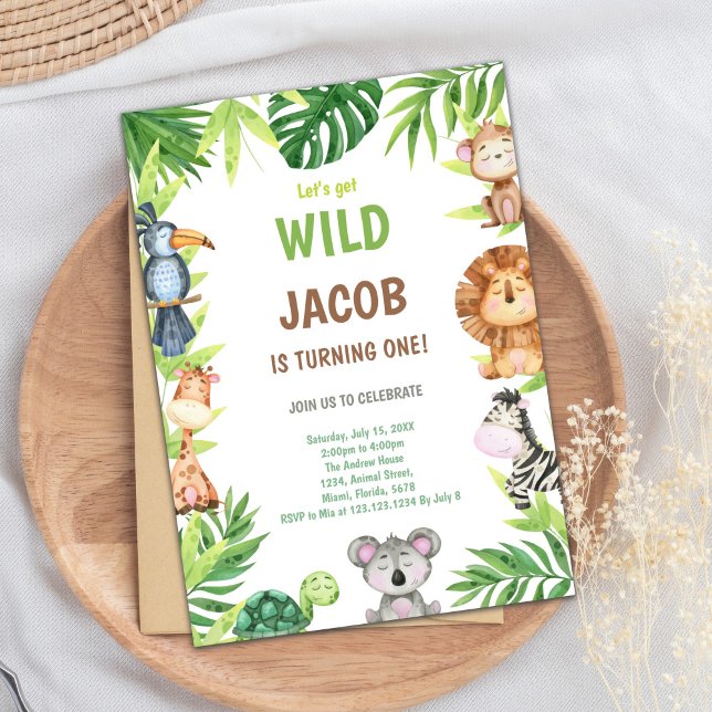 Boho Safari Jungle Primera tarjeta de Fiesta de cu (Wild One Birthday Invitations)