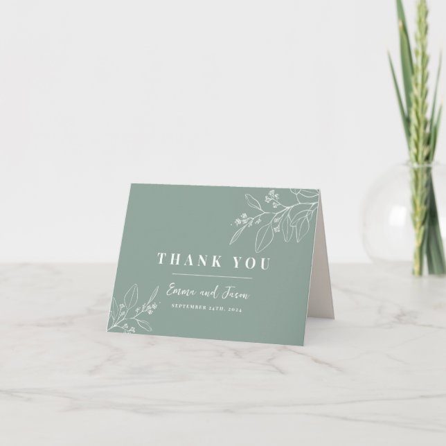 Boho Sage Green Floral Boda Gracias Tarjeta (Anverso)