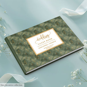Boho sage green gold hojas boda libro de visitas