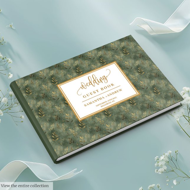 Boho sage green gold hojas boda libro de visitas (Boho sage green gold leaves wedding guest book)