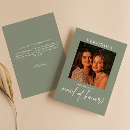 Boho Sage Green Photo Maid of Honor Proposal Card