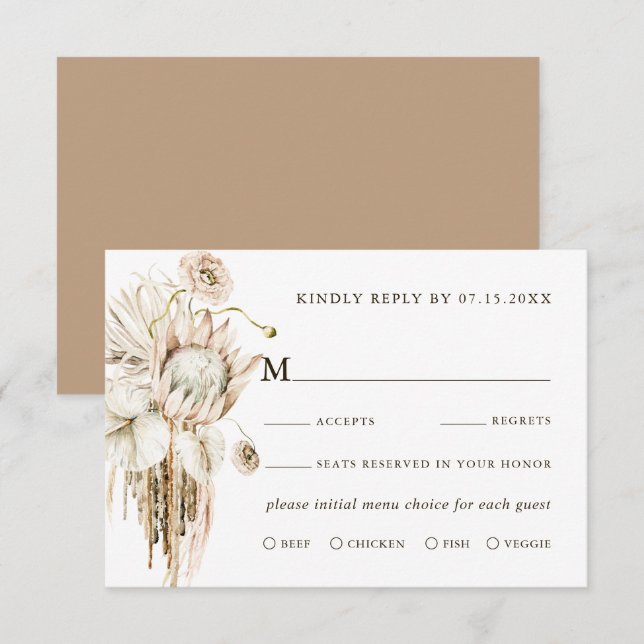 Boho Salvaje Protea Pampas Boda Floral Grass RSVP (Anverso / Reverso)