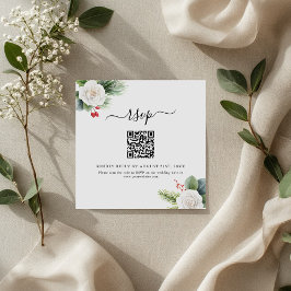 Boho Script Greenery QR Boda de código Tarjetas RS