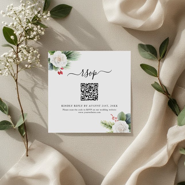 Boho Script Greenery QR Boda de código Tarjetas RS (Subido por el creador)