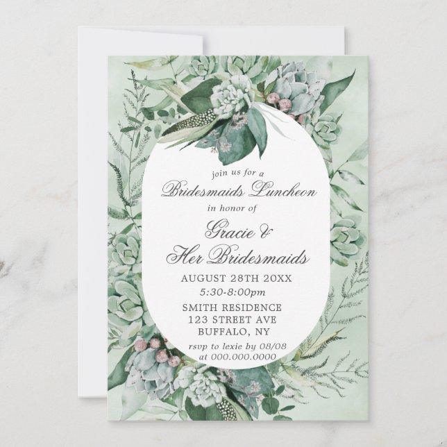 Boho Succulent Bridesmaids Invitación al almuerzo (Anverso)
