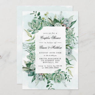 Boho Succulum Greenery Parejas Ducha Invitaciones